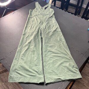 Sage Green Wide-Leg Cotton Jumpsuit With Pockets & Cross-Back Straps Womens Size